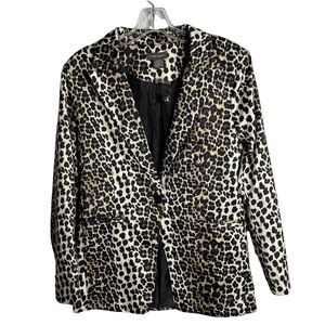 Sans Souci leopard allover print silky blazer with satin like buttons/pockets Sm
